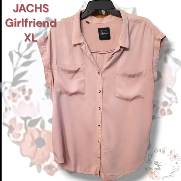 JACHS Girlfriend Dusty Rose Button Up Cap Sleeve Top XL - Picture 2 of 8